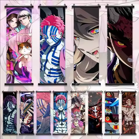HD Demon Slayer Fans Akaza Scroll Wall Hanging Art Home Decor Gifts Bedroom Living Room Decoration Canvas Prints Japanese Anime