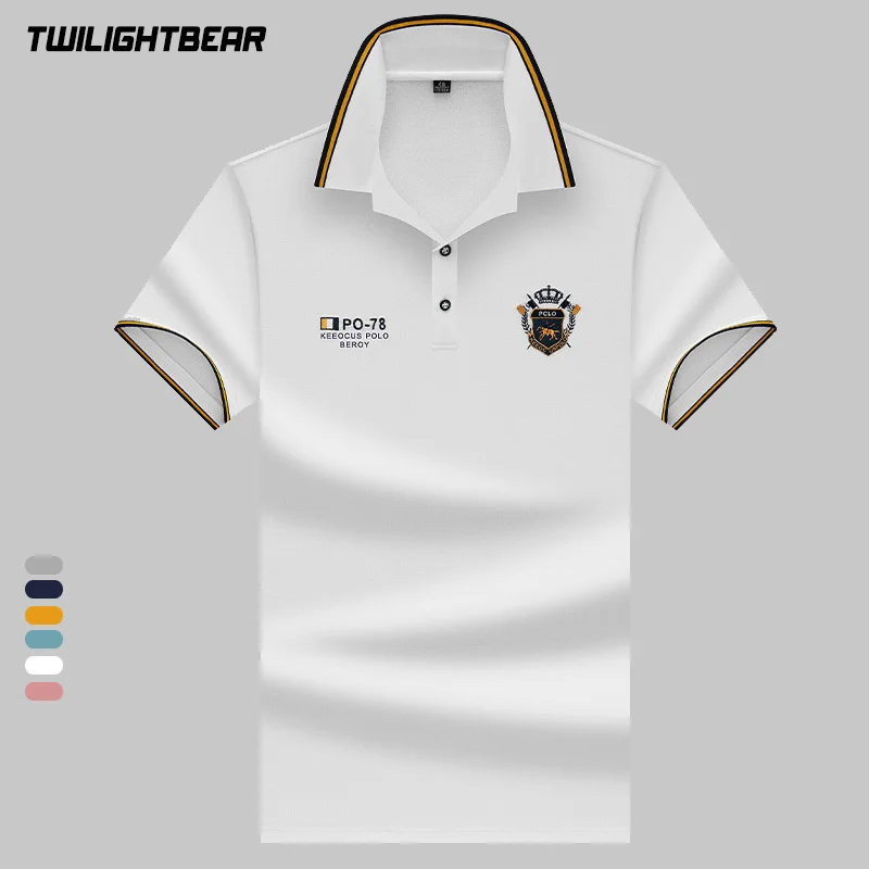 

Новые мужские рубашки поло с коротким рукавом, однотонные, модные, с вышивкой, повседневные, для мужчин, одежда для отдыха, футболка-поло