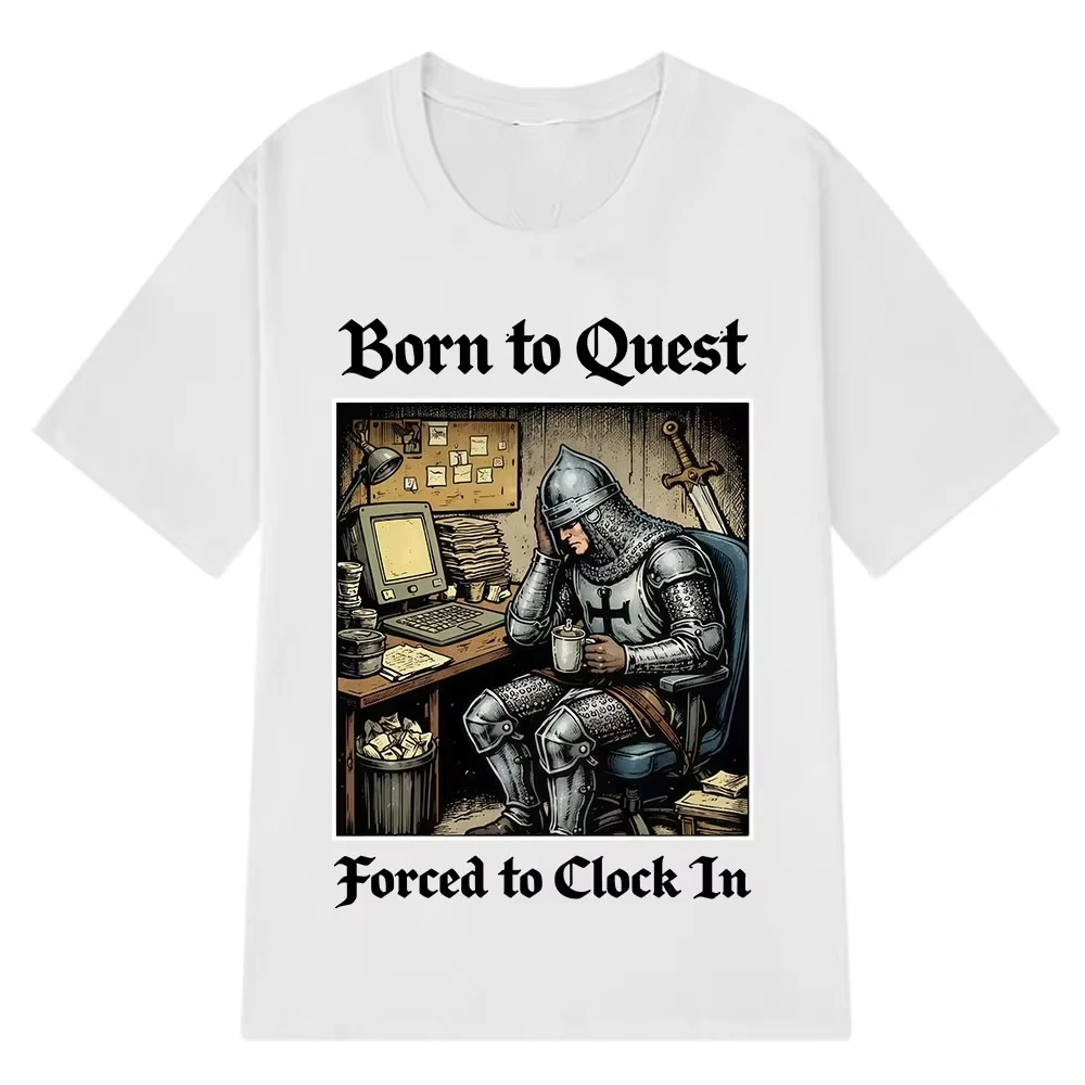 Camiseta Engraçada de Meme de Escritório para Homens e Mulheres: Nascido para Buscar, Forçado a Chegar ao Trabalho - Camiseta Hip-hop Casual de Algodão Puro de Manga Curta
