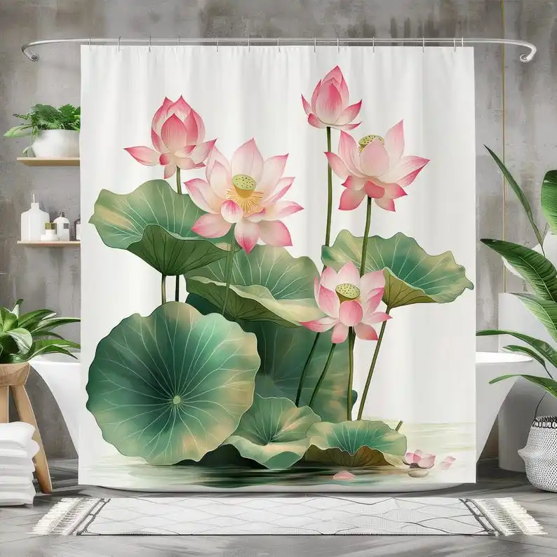 Rideau de douche fleur de Lotus, rideau de bain en tissu imperméable, décor de salle de bain Floral élégant, Design tranquilique inspiré de la nature