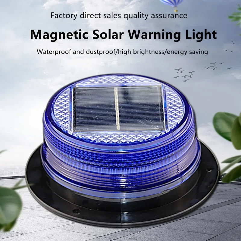 Solar Powered LED Warning Light Burst Flashing Car Truck Signal Night Light Red and Blue Warning Flashing Magnet Car Roof Light