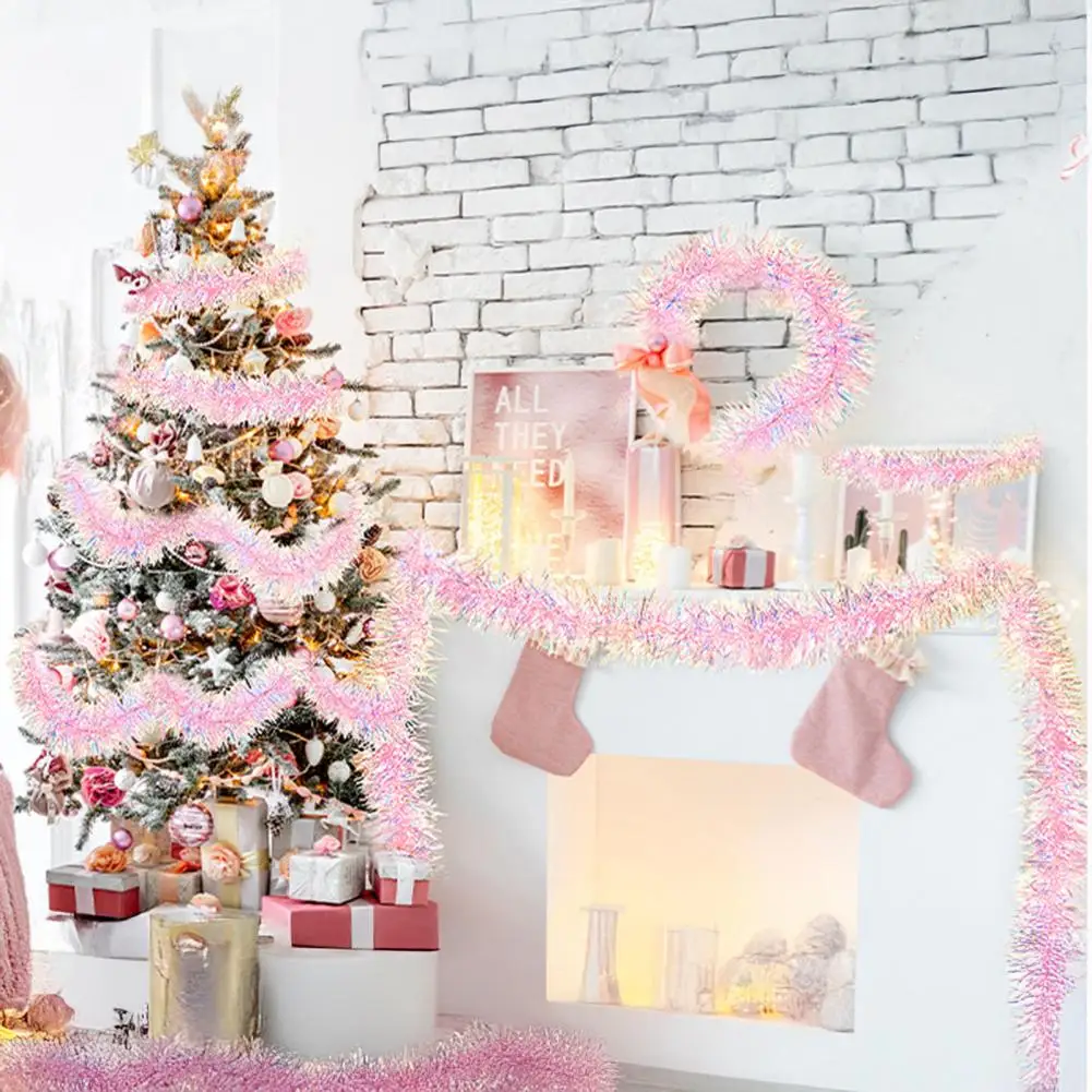 Fluffy Party Background Streamer 78 Inch Pink Tinsel Garland Glitter Christmas Decoration Festive Twist for Xmas for Trees