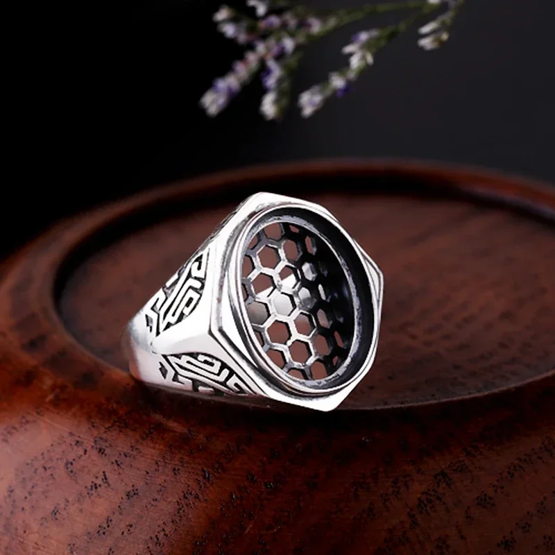 

Тайское серебро 925 пробы, мужское обручальное кольцо в стиле ар-деко, винтажное 11x14 мм, 14x18 мм, овальный кабошон, полукрепление кольца