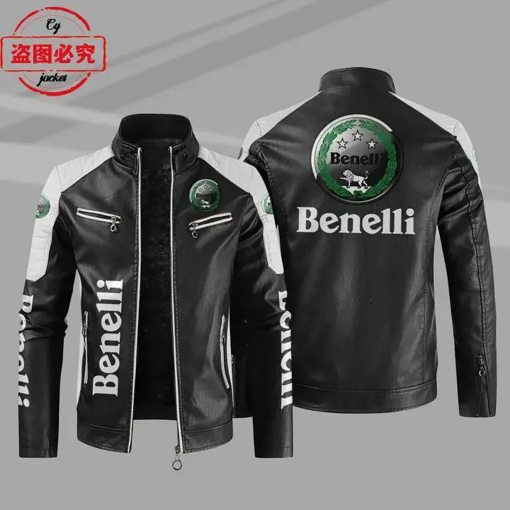 European Size Benelli Motorcycle Logo Printed Racing Suit PU Leather Jacket Windproof Four Season Benelli Riding Leather Jacket
