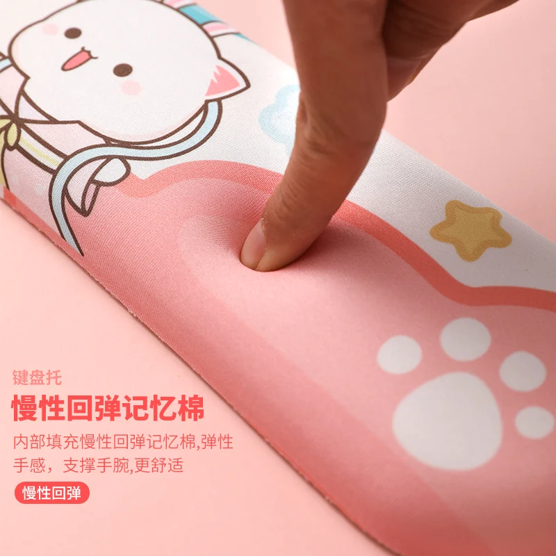 Silicone pulso mouse pad, lento rebote teclado mão titular, confortável palma titular, pêssego gato, presente de aniversário bonito, novo