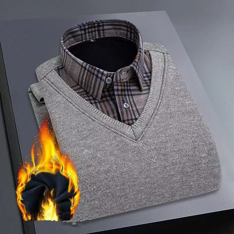 2026 الخريف الشتاء الرجال الصوف قميص دافئ الذكور موضة الطباعة طويلة الأكمام الأعمال كبيرة الحجم قميص منقوشة سميكة الدافئة قميص M-6 XL
