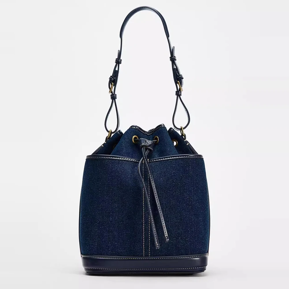 

Fashion Denim Bucket Bags for Women Luxury Designer Handbags Canvas Shoulder Bag New Drawstring Women's Bag