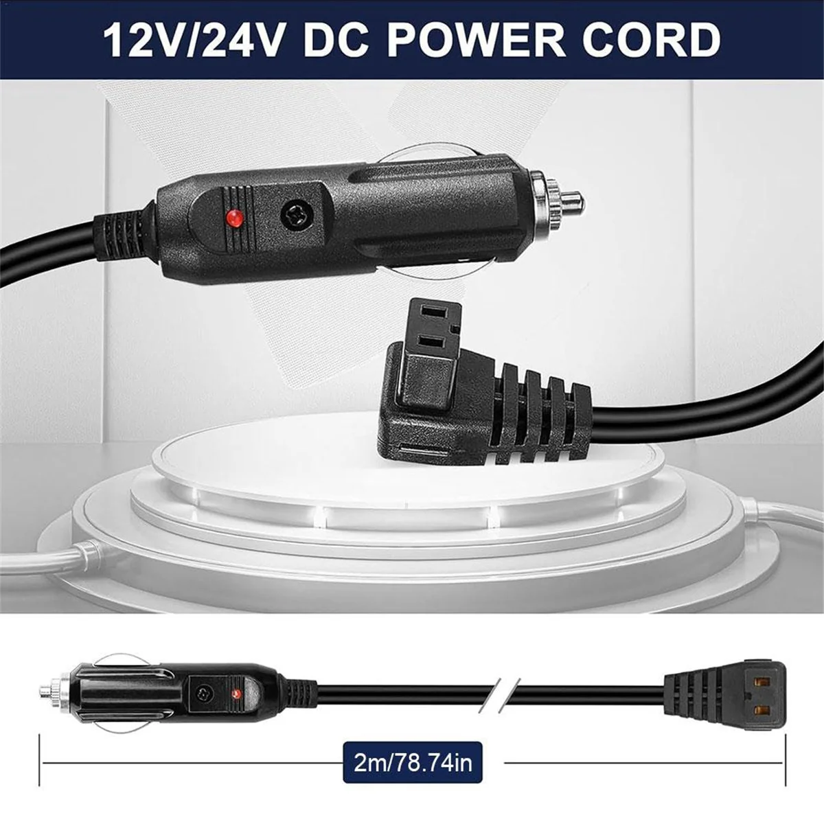 

#54P Electronics Accessories,12V Car fridge Power Cable 2M with Cigarette Adapter Without Switch,Black