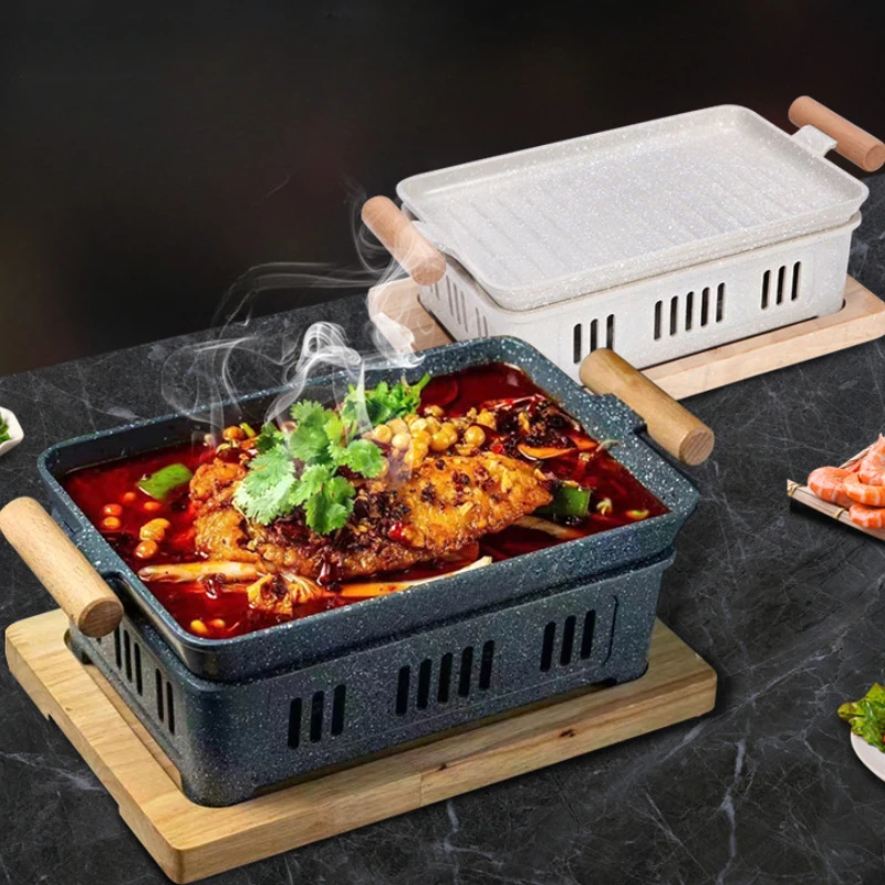 Korean Style Fish Grill Commercial Insulated Grill Fish Dish Heating Solid Alcohol Barbecue Grill Household Use