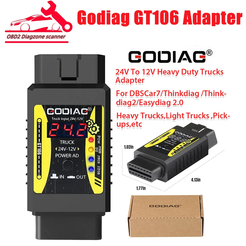 Godiag GT106 24V to 12V Heavy Duty Truck Adapter for X431 for Truck Converter Heavy Duty Vehicles Diagnosis Support ThinkCar