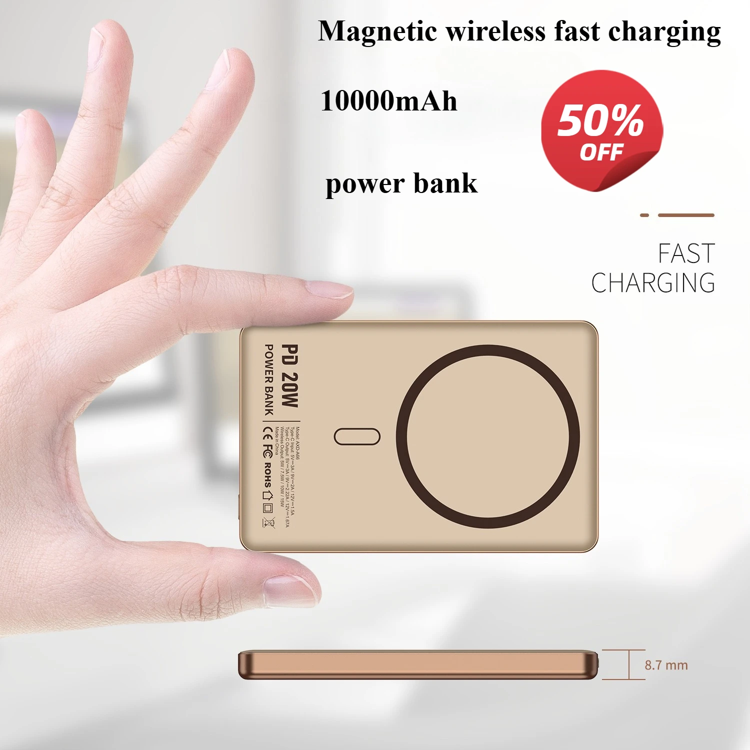 

New Magnetic Wireless Power Bank 1000mAh Magsafe Portable Fast Charging Mobile Power Bank, Charger for iPhone Xiaomi Samsung