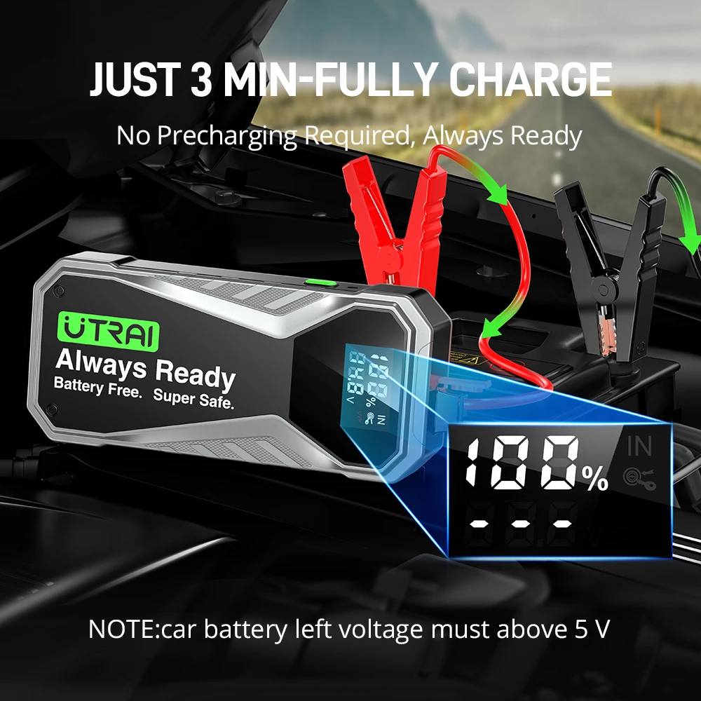 UTRAI-Super Capacitor Carro Jump Starter, Bateria Menos Carga Rápida, 1000A, Portátil para Impulsionador De Emergência, Começando Dispositivo, Super