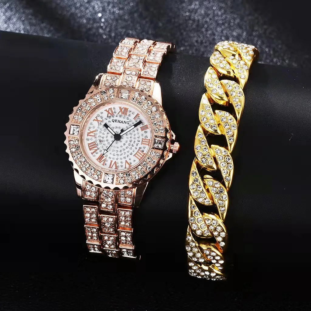 Montre de luxe pour femmes, Hip hop, Simple, glacé, chaîne cubaine, Bling, Miami, or, bijoux, vente en gros