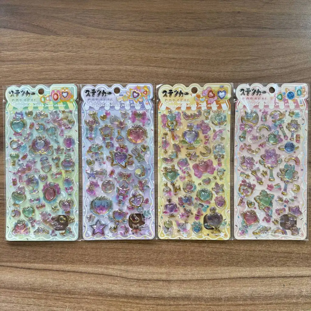 

4 листа наклеек Kawaii Magic Wand 3D с драгоценными камнями, милые блестящие стикеры-самоцветы для дневников, поделок своими руками, декора чехлов для телефонов, магазин товаров для творчества