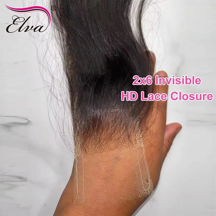 

Натуральные необработанные 100% натуральные человеческие волосы Elva Straight 2x6 HD Lace Closure, невидимая кружевная основа, предварительно выщипанные, с осветленными узлами, натуральный цвет