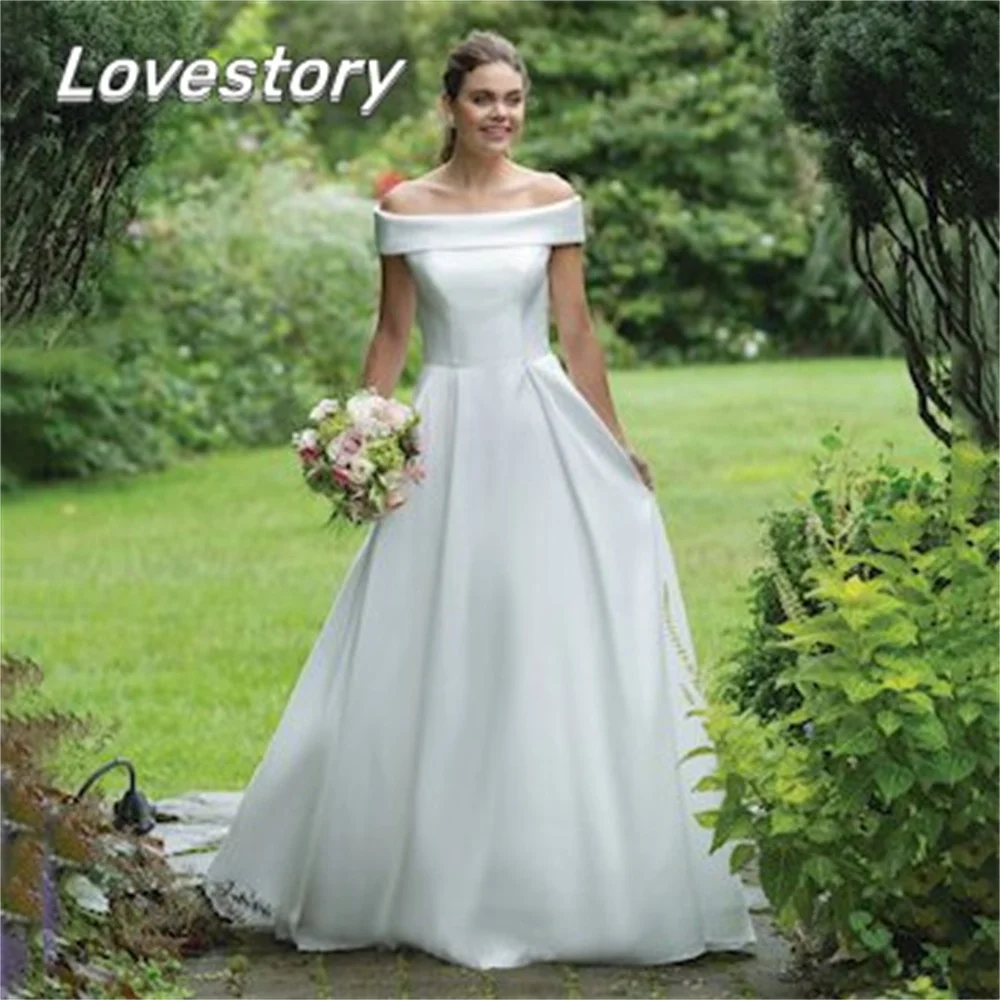 Simple Gorgeous A-Line Wedding Dresses Sleeveless Bride Robes Strapless Off The Shoulder Bridal Gowns Buttons Vestidos De Noiva