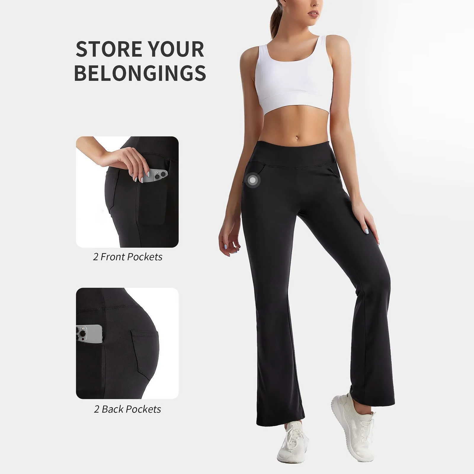 

Wide Leg Fitness Pants Women High Waist Straight Leg Trousers Solid Colour Casual Micro Flare Leggings Long Pants With Pockets