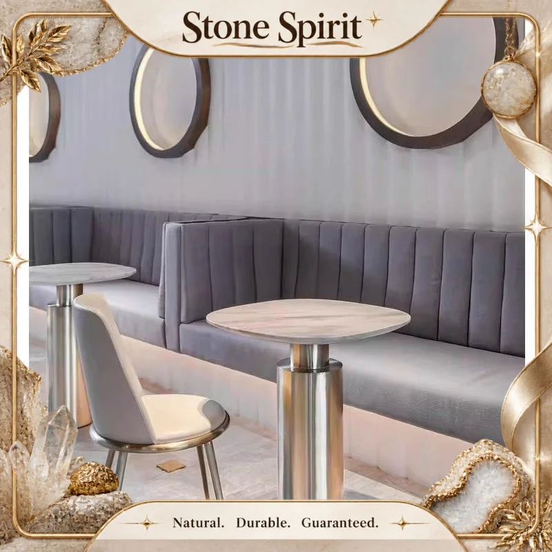 【Natural】Nordic Wabi-sabi Marble Side Table, Designer Round Corner Table for Villa, Hotel, Cafe, Model Room & High-end Home