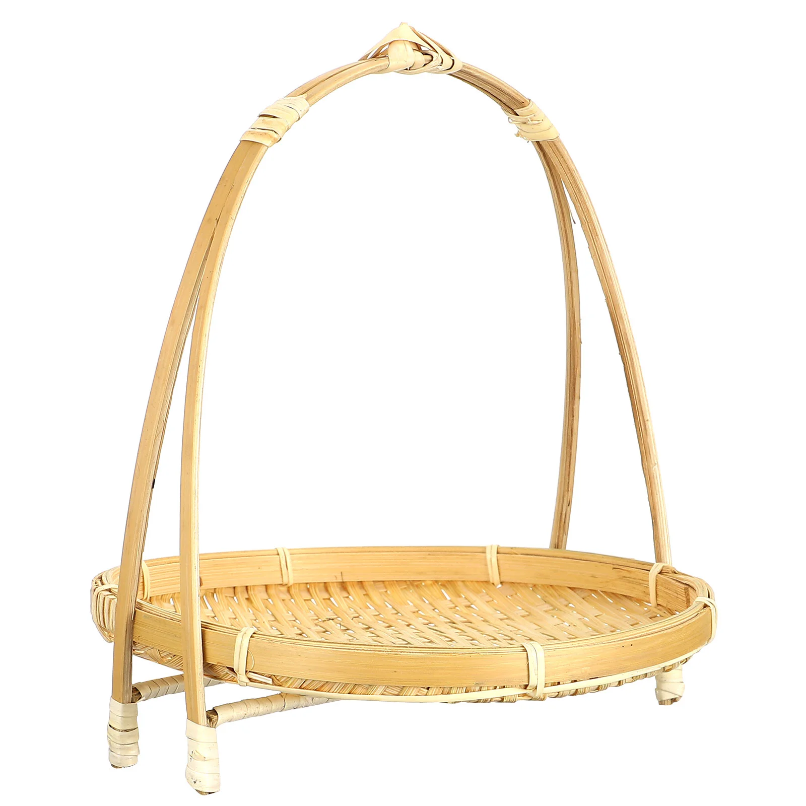 

Wicker Picnic Baskets Bamboo Snack Stand Food Trays Storage Organizer with Handle Woven