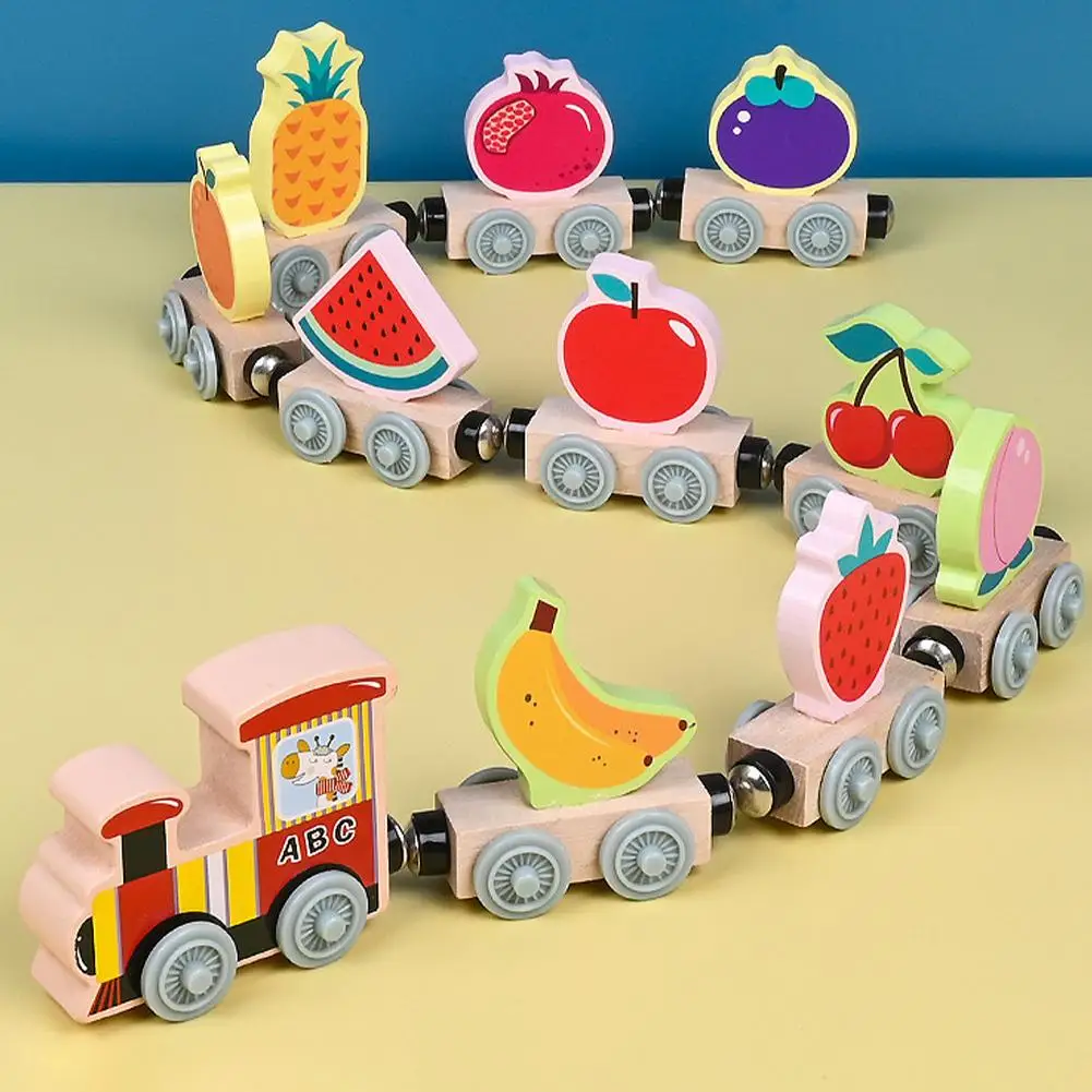 Montessori Magnetic Wooden Train Toys Early Educational Cognition Animal Toy Sorting Learning Teaching Car Cartoon Set For Kids