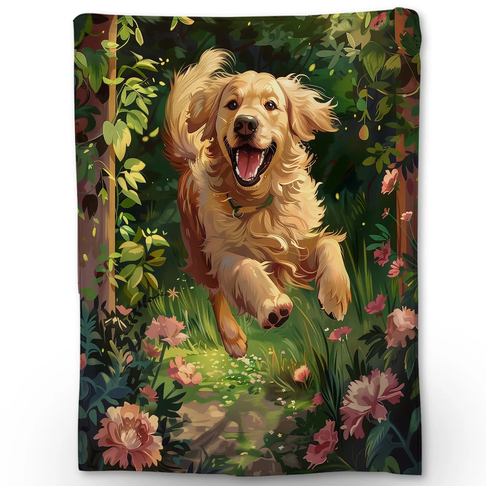 Cute Golden Retriever Dog Blanket Gifts for Women Girls Soft Warm Lightweight Cozy Plush Animal Dog Throw Blanket for Sofa Decor