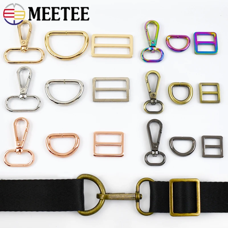 

2/3Sets Metal Buckles for Bag Strap Swivel Lobster Clasp D Ring Tri-glide Adjuster Buckle Dog Collar Hooks Hardware Accessories