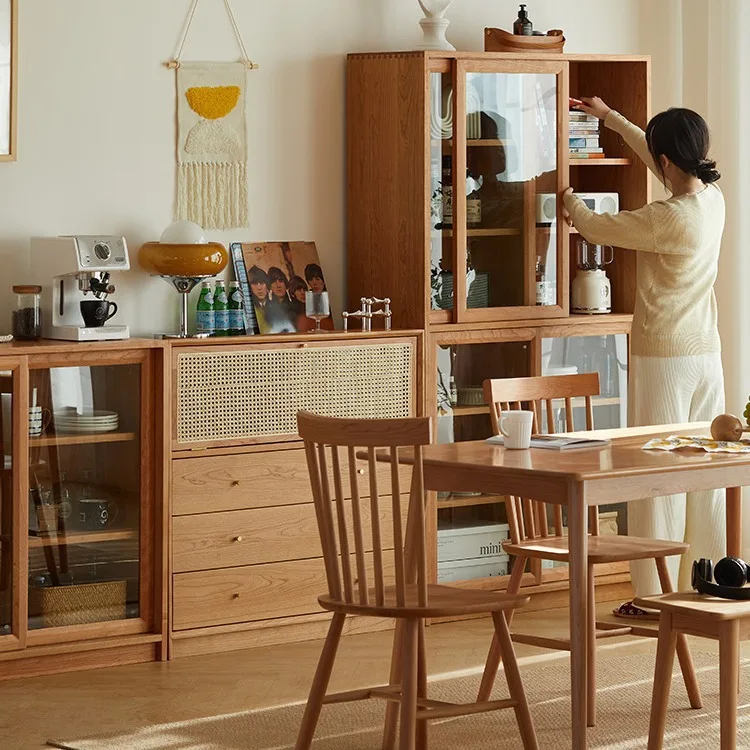 Combinação gratuita armário de treliça doméstico madeira maciça cereja armazenamento de vime japonês