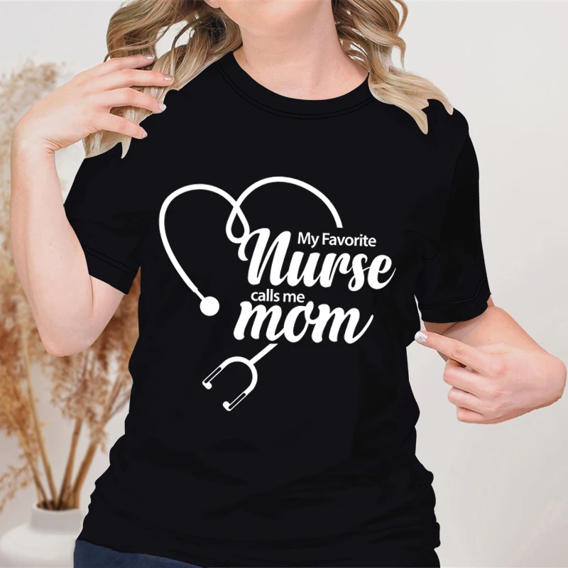 Nurse Mom Happy Mother's Day Women T-Shirt Stethoscope Print Casual Tee Mama Life Shirt Gifts for Mother's Day Presents