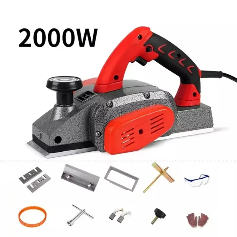 

Portable wood planer with dust-proof port, precise depth adjustment, suitable for DIY hardwood furniture