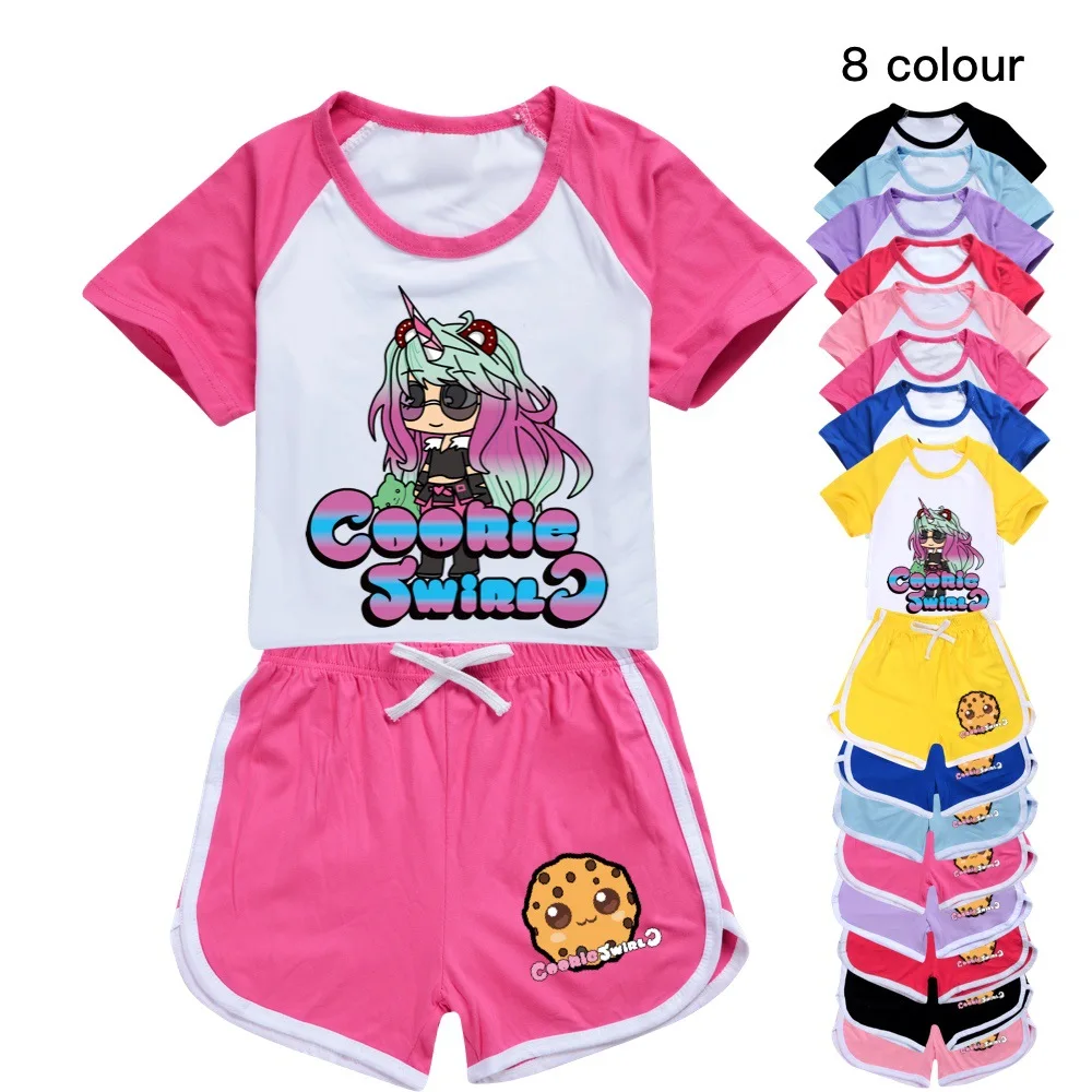 Kids Summer Clothes COOKIE SWIRL C Baby Girl Boys Cotton T-shirt+Shorts 2 Piece Set Children Clothing Sports Suits