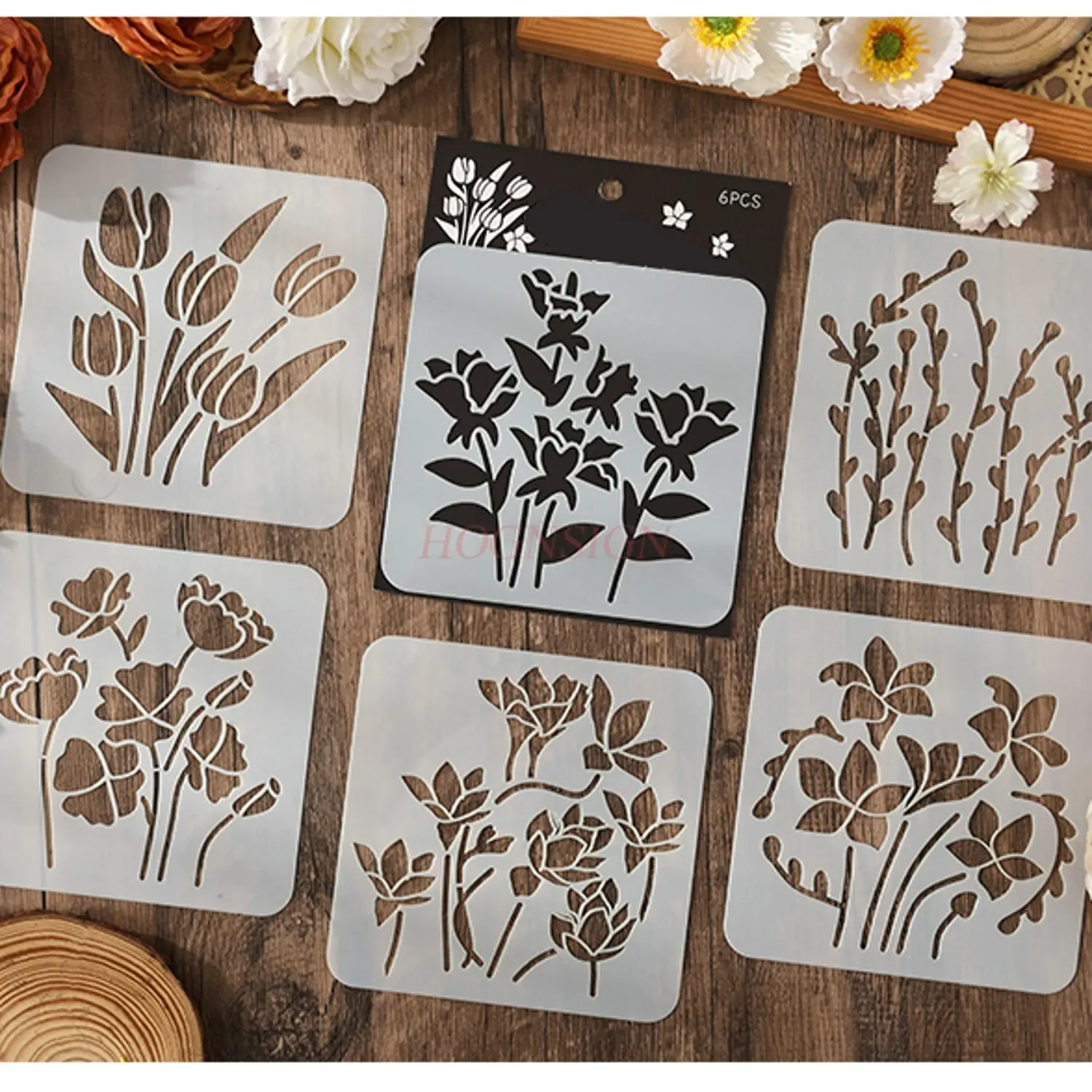 6pcs/set Creative DIY tool, hand drawn ruler, hollowed out flower and grass pattern, hand copied poster, painting template