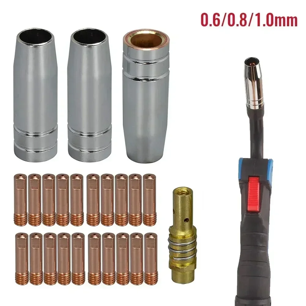 24PCS MB15&M6 MIG Welding Kit 0.6/0.8/1mm Contact Tips Shroud Nozzle Holder Spares 14AK 15AK Torches For SIP Welding Equi