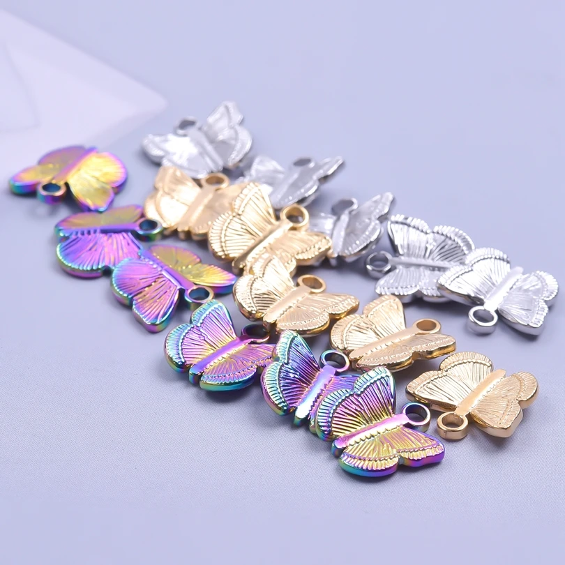 7pcs/Lot Nature Flowering Shrubs Animal Butterfly Fashion Charm Hollow Wings Stainless Steel Pendants Making Amulet Accessories