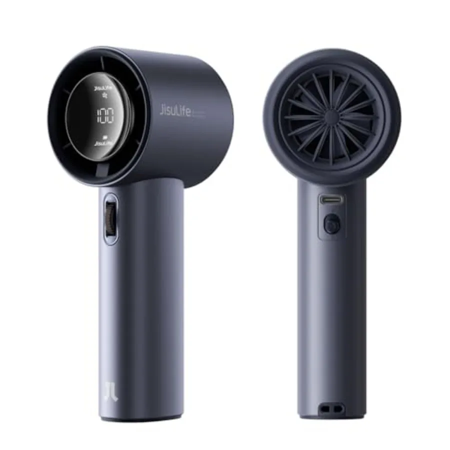

Portable handheld fan for travel/camping/outdoor use, ABS plastic body, black, 1-100 speed adjustable turbo airflow with 3600mA