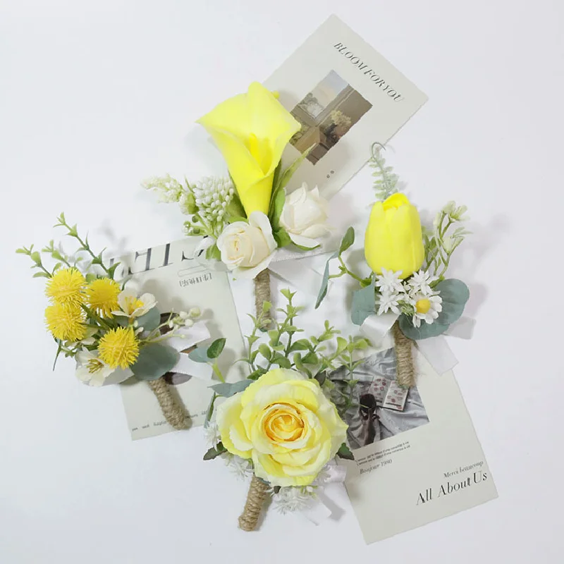 Boutonniere And Wrist Corsage Wedding Supplies Floral Simulation Flower Business Celebration Guests Yellow Series 460