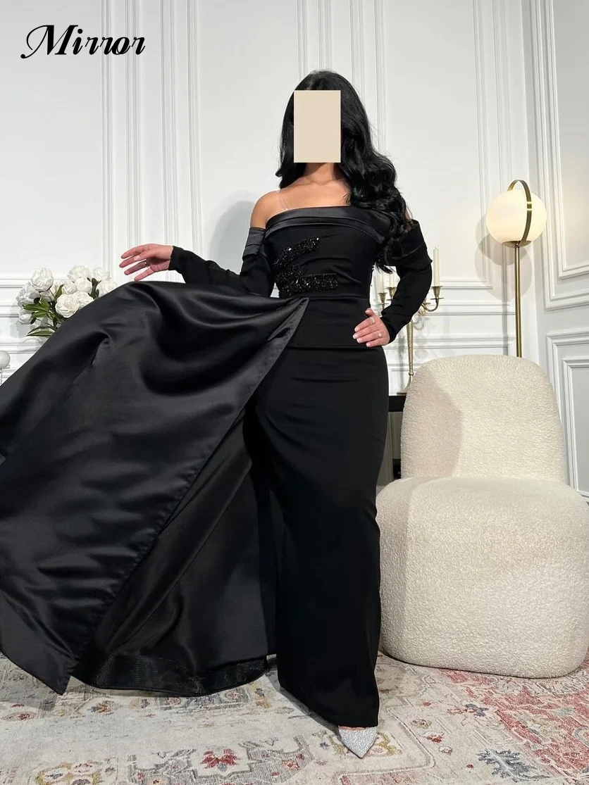 Robe de soirée noire à volants avec perles, col bateau, élégante, vintage, sexy, occasion formelle personnalisée, robe de Rh, quoi que ce soit