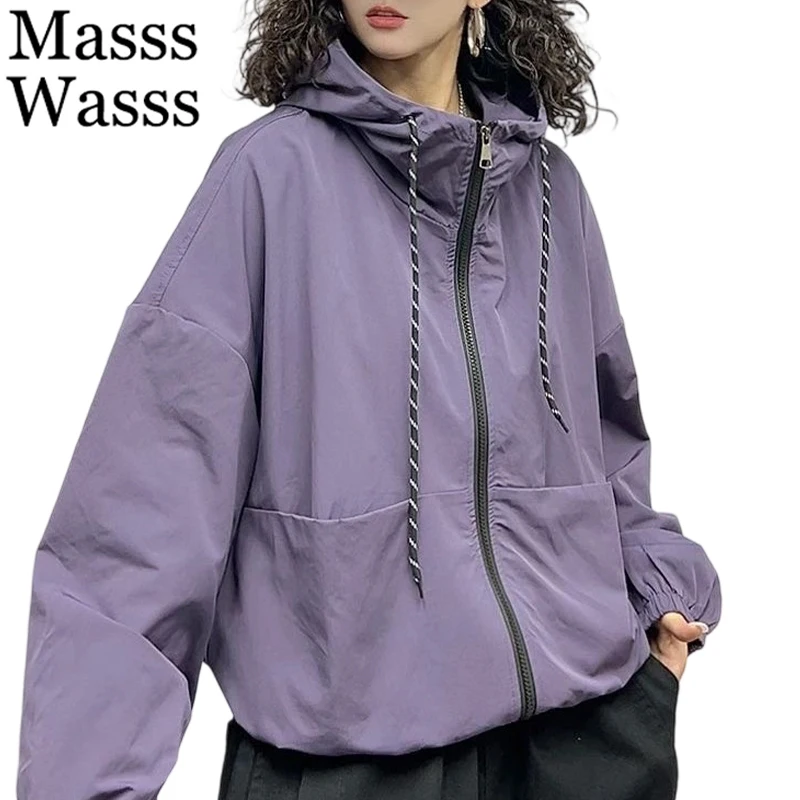

Mass Wass корейские зимние модные пальто для фитнеса женские свободные повседневные куртки с капюшоном 2025 женская классическая винтажная однотонная верхняя одежда