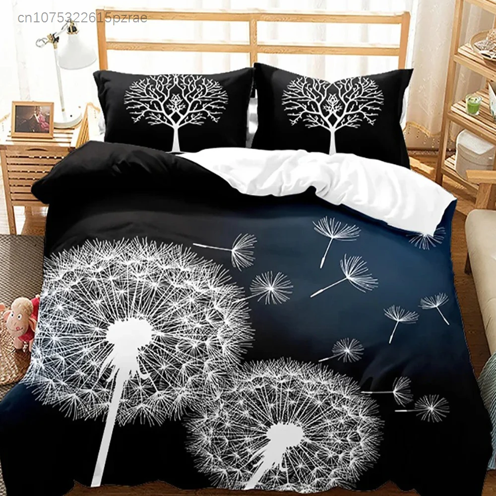 Print White Dandelion Sunflower Bedding King  Bedroom Quilt Cover Set Black Blue Duvet Set Pillowcases Decorative Set