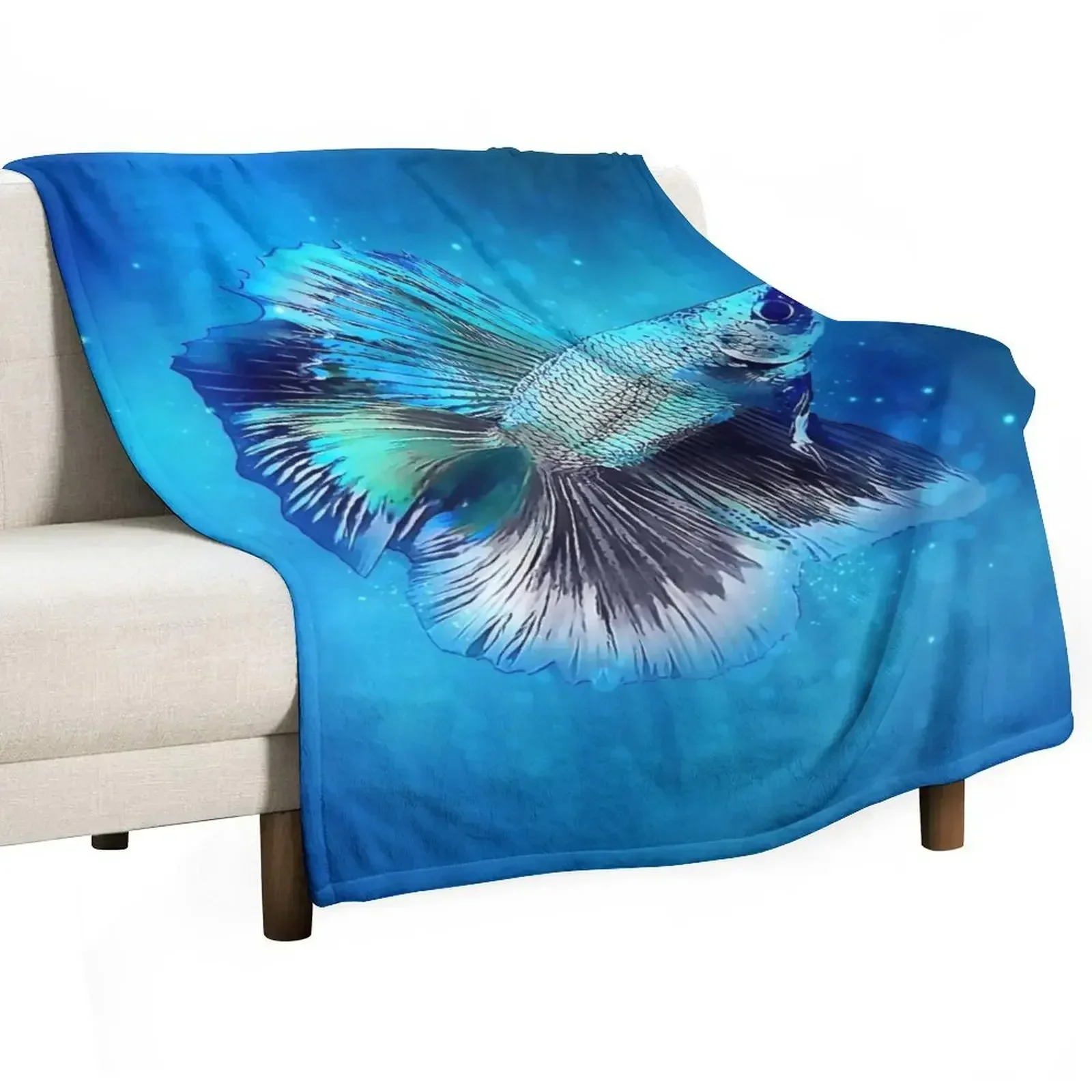 Blue Betta Fish Throw Blanket christmas gifts Sofas wednesday Flannels Blankets