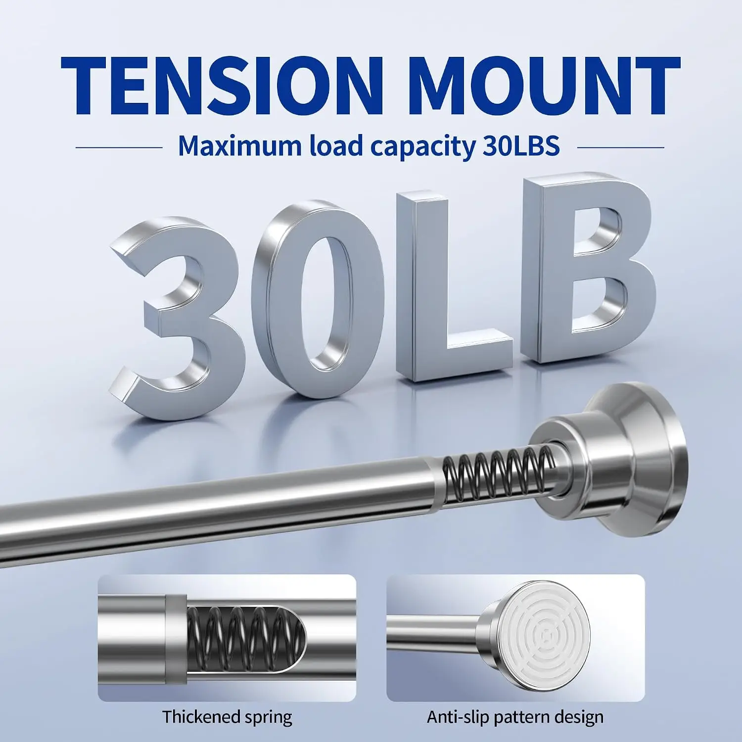 Adjustable Tension Shower Curtain Rod 31-76 Inch Heavy Duty Rust-proof No Drilling for Bathroom Silver view 3