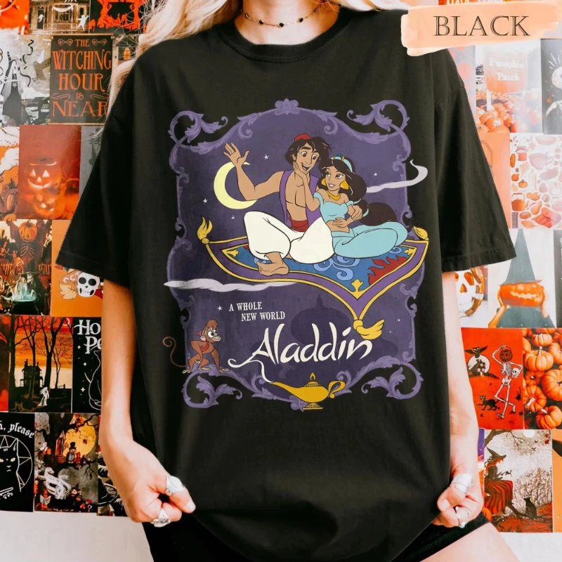 قمصان ريترو ديزني الأميرة ياسمين علاء الدين علاء الدين والياسمين المملكة السحرية عطلة قميص ديزني الأسرة هدية المحملة الملابس