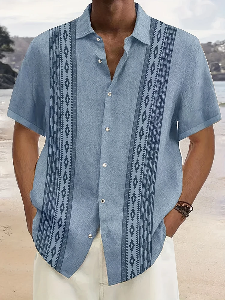 Summer Casual Daily Men\'s Shirt Beach Holiday Men\'s Short-sleeved Shirt Fashion Striped Printed Men\'s Short-sleeved T-shirt