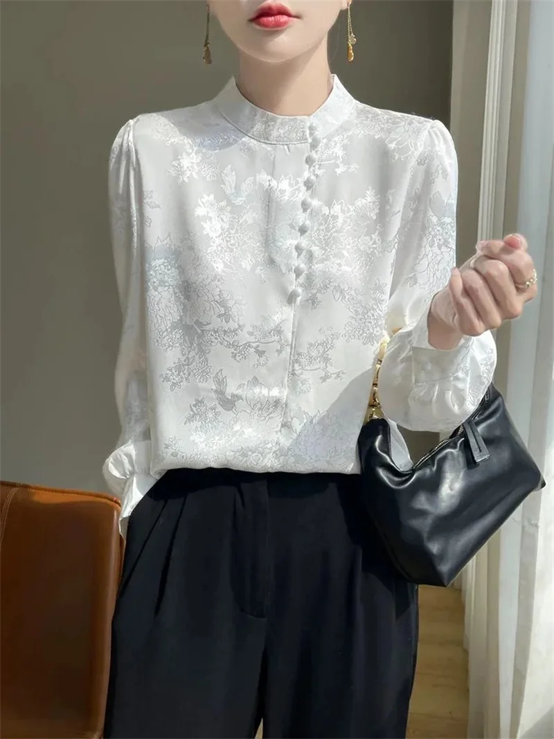 

Women's Spinning Shirts Women's Workplace Spring Summer Long Sleeve Collar Shirts Chinese Printed Commuter Office Casual Shirts