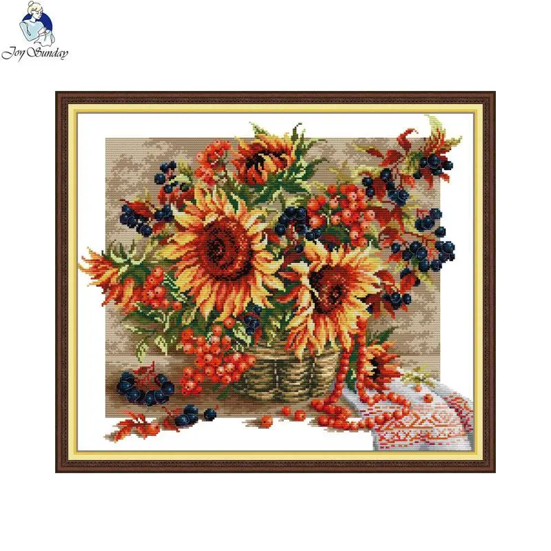 Girasole Berry Flower Basket Count punto croce 14CT 11CT tessuto stampato bianco ago filo ricamo kit fai da te cucina Decor