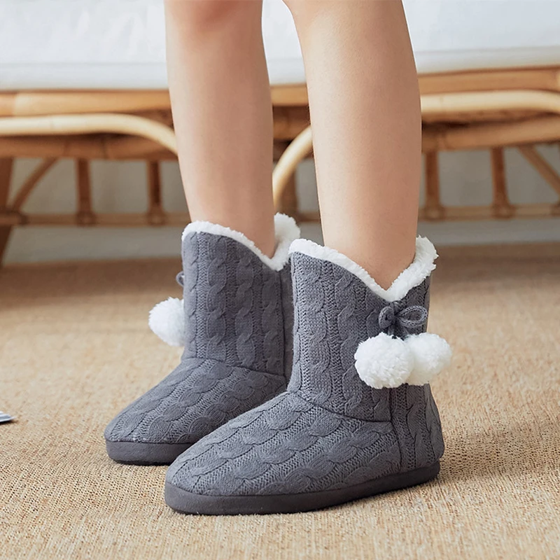 House Fluffy Slipper Womens Winter Contton Fabric Warm Plush Non Slip Fur Ball Indoor Flat Fuzzy Female Shoes Comfy Home Boots