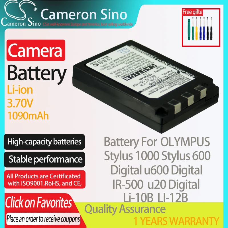 CameronSino Battery for OLYMPUS Stylus 1000 Stylus 600 Digital u600 Digital IR-500 fits Sanyo DB-L10 Digital camera Batteries