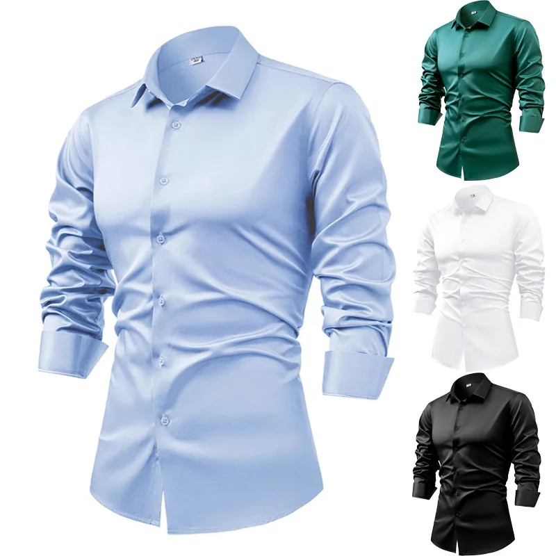 Plus Size 5XL Men's White Shirt Long Sleeve Spring Luxury Wrinkle Resistant Korean Version Professional Work Soft Men Suit Shirt