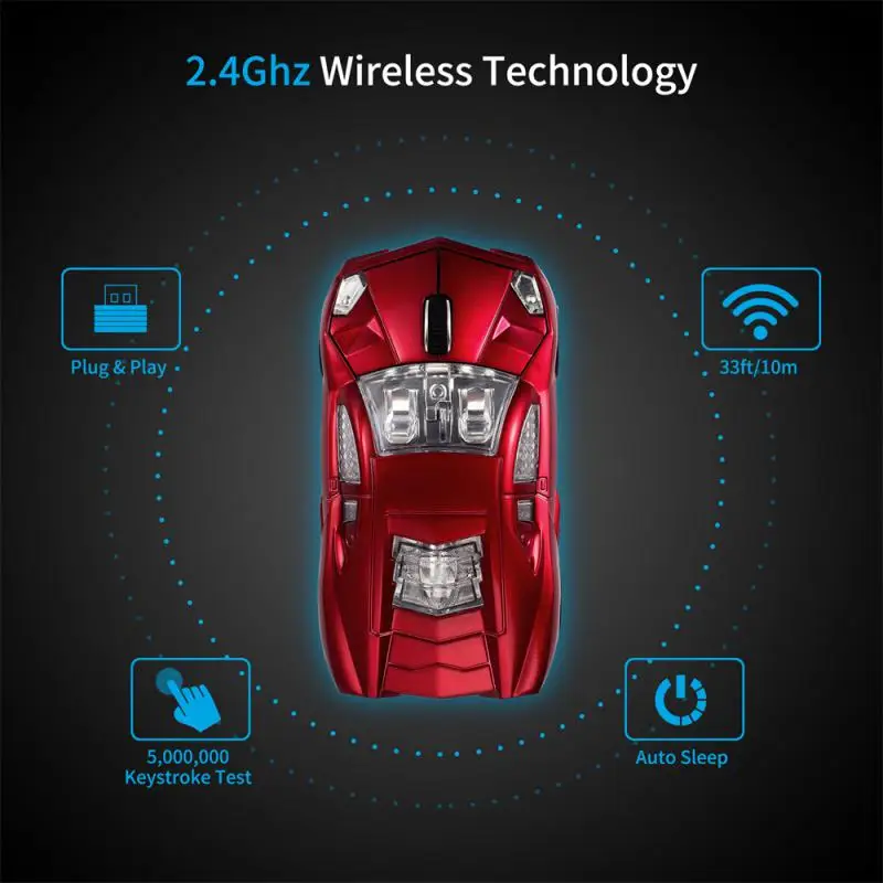 Computer Accessories Four-way Roller 6 Months Standby Time Sports Car Shape Streamed Beauty Humanized Design Wireless Mouse Red