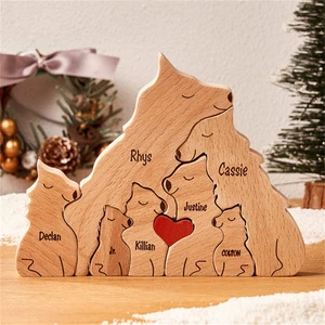 Personalisierte personalisierte personalisierte Wolf -Familie Holzrätsel, kostenlose Gravurskulptur, Wohnkulturaufkleber, Weihnachten und Geburtstagsgeschenk 10 Hauptverkaufsstatue Wolf - №3