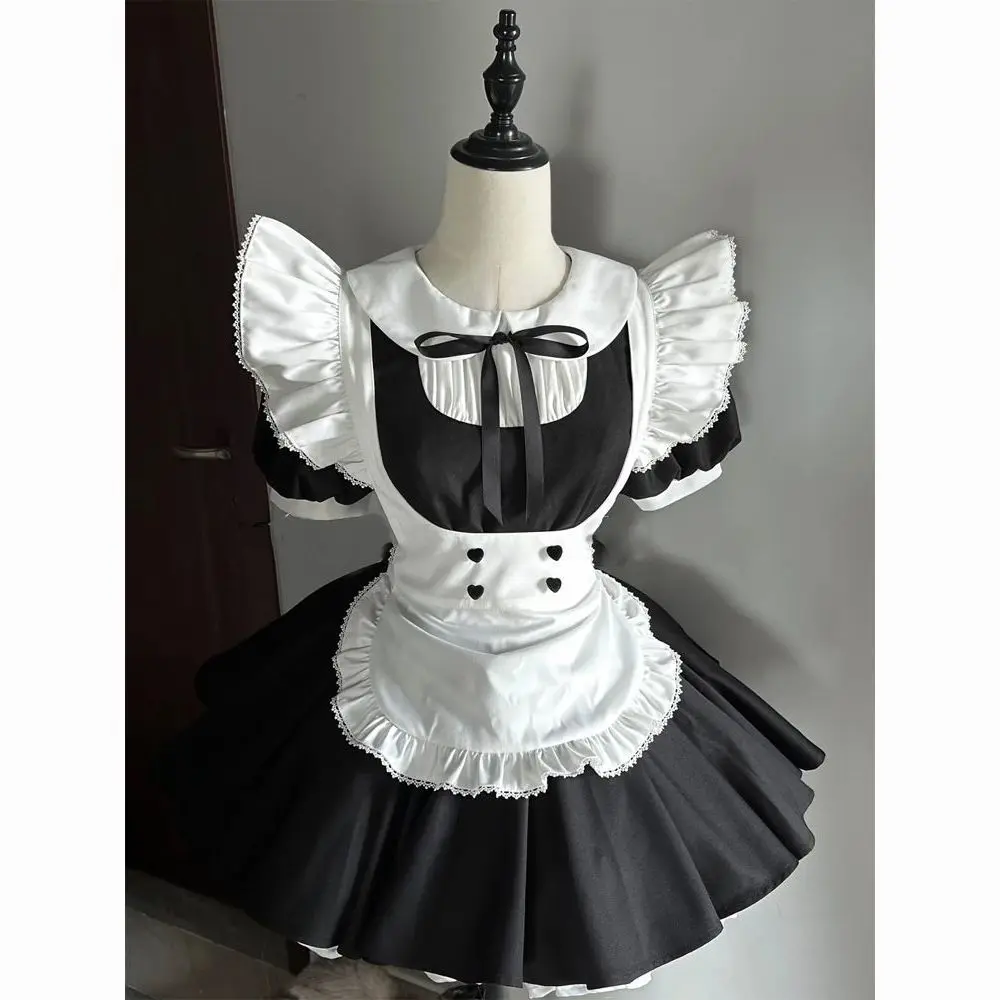 

Atmosphere new sweet and cute cos maid Lolita bow dress strap apron women's two-piece set